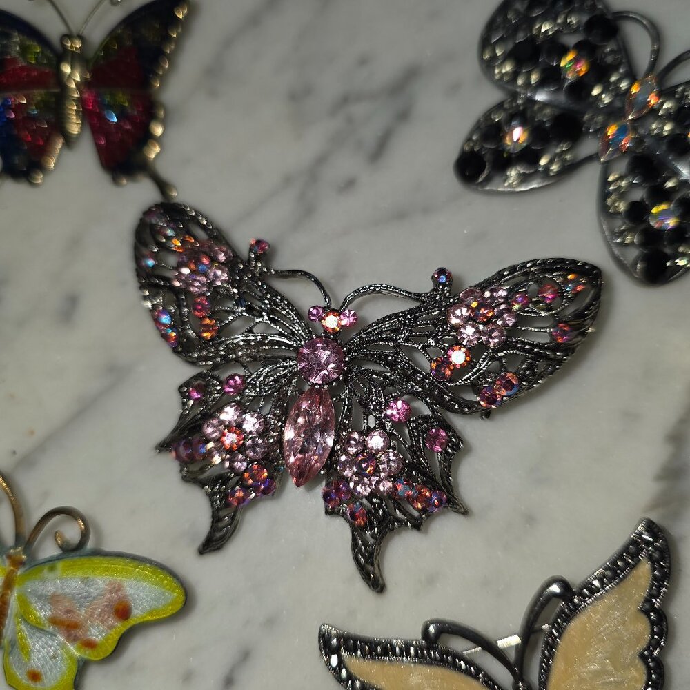 Vintage Style Butterfly Brooch Lot Rhinestone Enamel Pins Jewelry Collection (6)